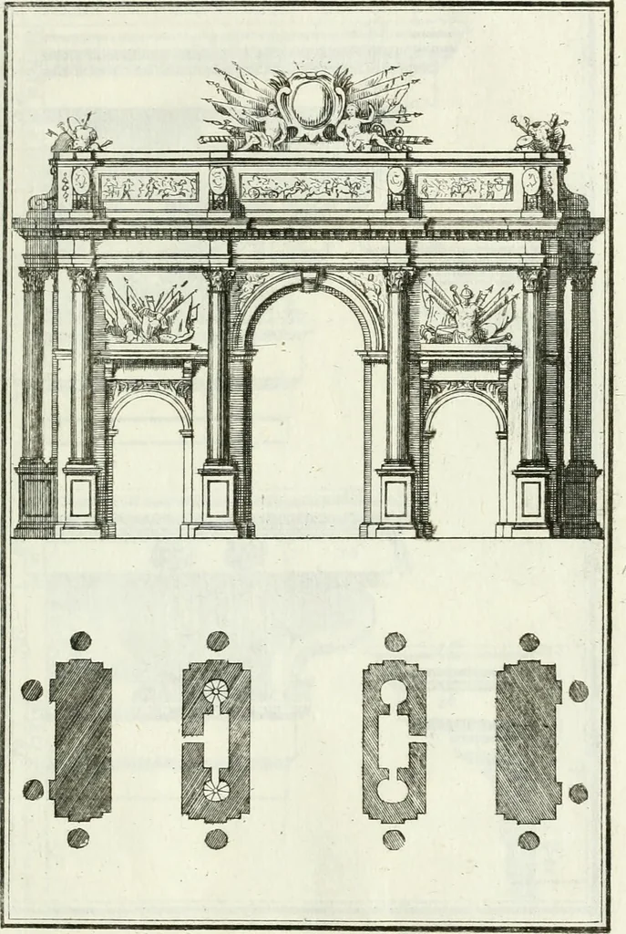 An illustration from Instituzione pratica dell' architettura civile per la decorazione de' pubblici, e privati edifici : preceduta da un articolo di geometria in pratica ad uso delli disegnatori ed artifici, 1766, leaf 318