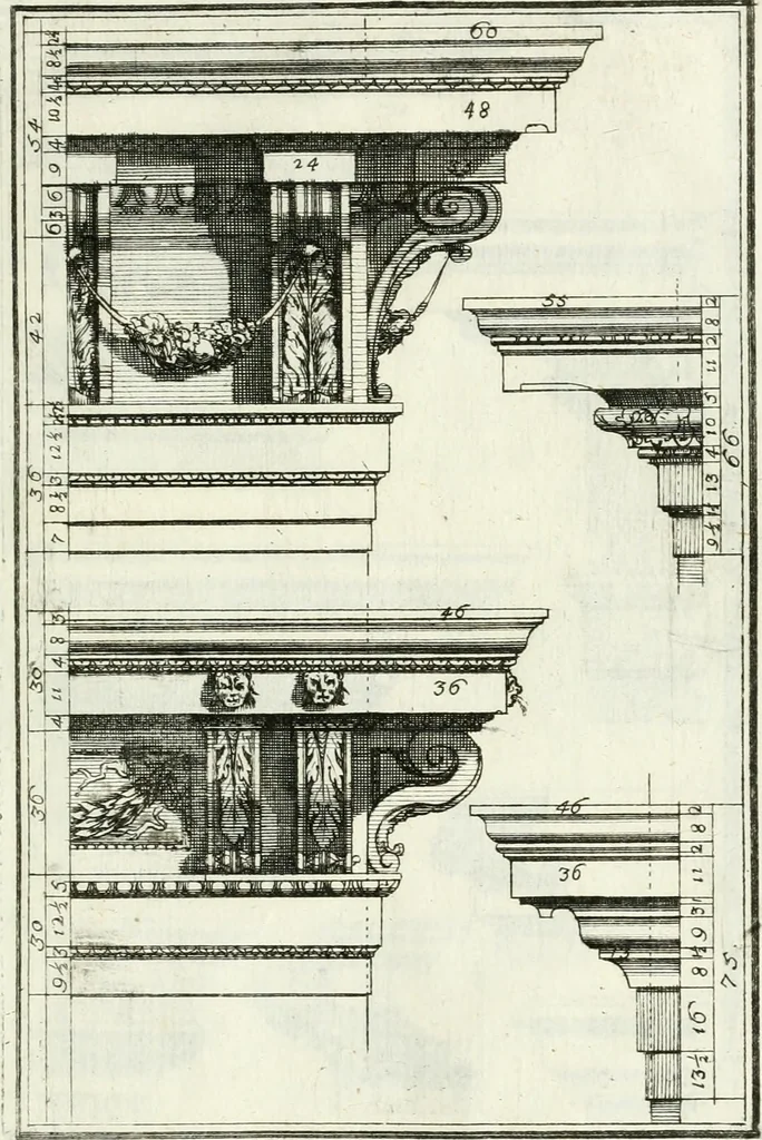 An illustration from Instituzione pratica dell' architettura civile per la decorazione de' pubblici, e privati edifici : preceduta da un articolo di geometria in pratica ad uso delli disegnatori ed artifici, 1766, leaf 320