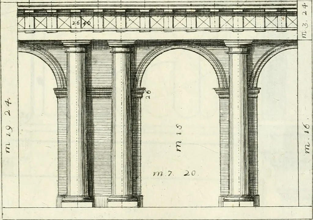 An illustration from Instituzione pratica dell' architettura civile per la decorazione de' pubblici, e privati edifici : preceduta da un articolo di geometria in pratica ad uso delli disegnatori ed artifici, 1766, leaf 48
