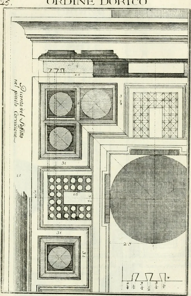 An illustration from Instituzione pratica dell' architettura civile per la decorazione de' pubblici, e privati edifici : preceduta da un articolo di geometria in pratica ad uso delli disegnatori ed artifici, 1766, leaf 56