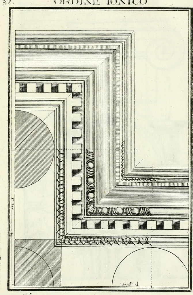 An illustration from Instituzione pratica dell' architettura civile per la decorazione de' pubblici, e privati edifici : preceduta da un articolo di geometria in pratica ad uso delli disegnatori ed artifici, 1766, leaf 82
