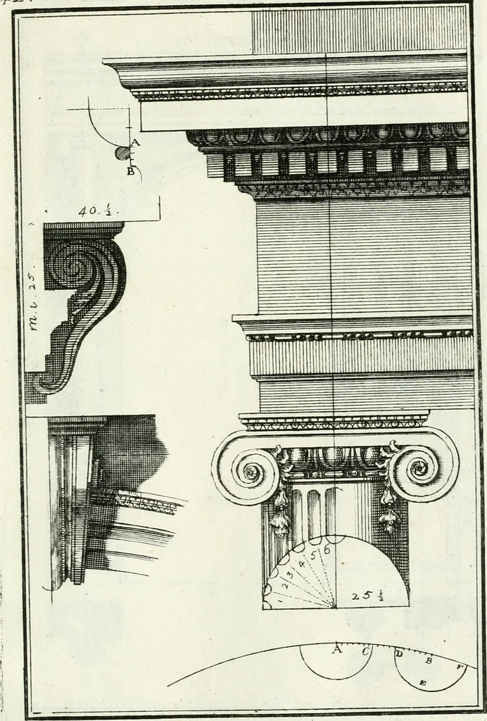 An illustration from Instituzione pratica dell' architettura civile per la decorazione de' pubblici, e privati edifici : preceduta da un articolo di geometria in pratica ad uso delli disegnatori ed artifici, 1766, leaf 90