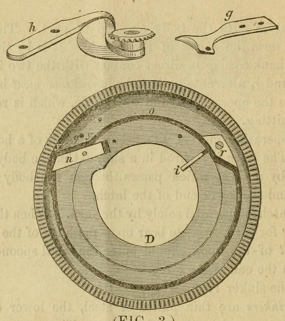 An illustration from Instructions for operators of J. B. Aiken's family knitting machine. Explaining the manner in which the goods are finished up, the machine kept in order, &c., &c. .., 1861, leaf 8