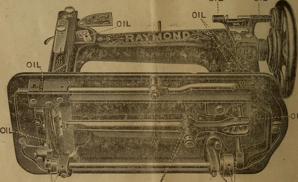 An illustration from Instructions for using the new improved Raymond family sewing machines and attachments, 1902, leaf 5