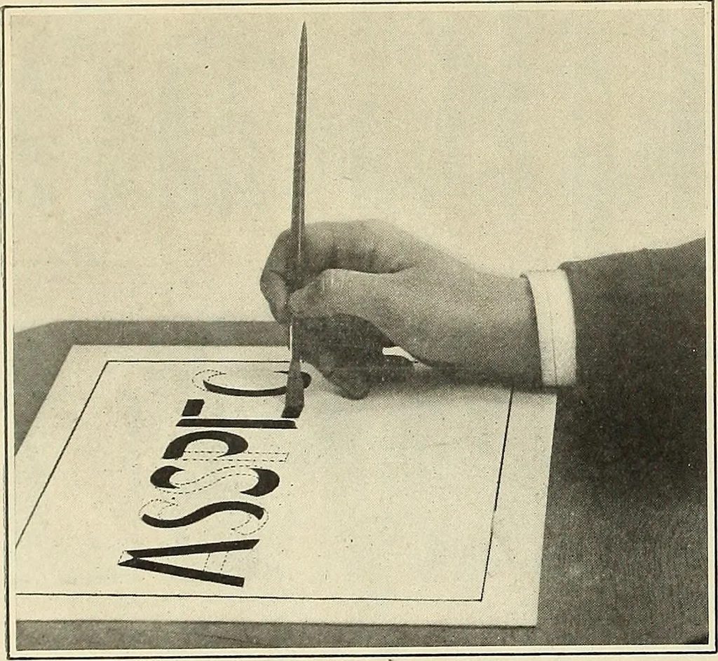 An illustration from Instructions on modern show writing; practical instructions on show card writing with the brush and pen--covering all the modern methods in the elementary rudiments of this art, 1913, leaf 17