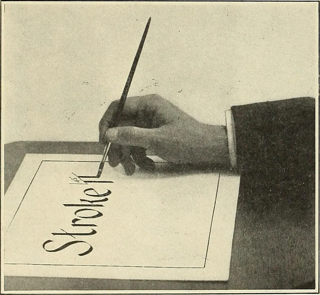 An illustration from Instructions on modern show writing; practical instructions on show card writing with the brush and pen--covering all the modern methods in the elementary rudiments of this art, 1913, leaf 39