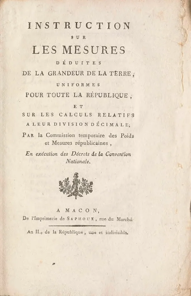 An illustration from Instruction sur les mesures déduites de la grandeur de la terre : uniformes pour toute la République, et sur les calculs relatifs a leur division décimale, 1793, leaf 7