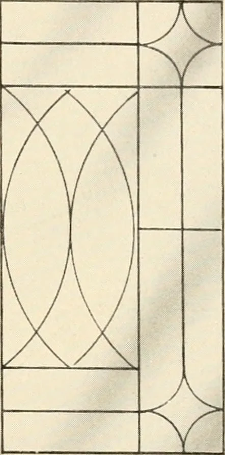 An illustration from International art glass catalogue : art and beveled glass in all its branches : church, memorial, society and domestic windows, Art Nouveau, prism, mitre beveled plate, leaded bevel, etc., 1914, leaf 10