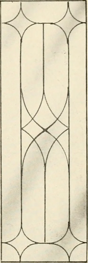 An illustration from International art glass catalogue : art and beveled glass in all its branches : church, memorial, society and domestic windows, Art Nouveau, prism, mitre beveled plate, leaded bevel, etc., 1914, leaf 10