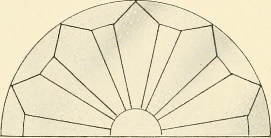 An illustration from International art glass catalogue : art and beveled glass in all its branches : church, memorial, society and domestic windows, Art Nouveau, prism, mitre beveled plate, leaded bevel, etc., 1914, leaf 11