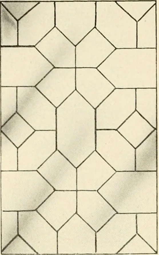 An illustration from International art glass catalogue : art and beveled glass in all its branches : church, memorial, society and domestic windows, Art Nouveau, prism, mitre beveled plate, leaded bevel, etc., 1914, leaf 13