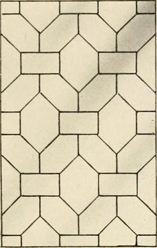 An illustration from International art glass catalogue : art and beveled glass in all its branches : church, memorial, society and domestic windows, Art Nouveau, prism, mitre beveled plate, leaded bevel, etc., 1914, leaf 14