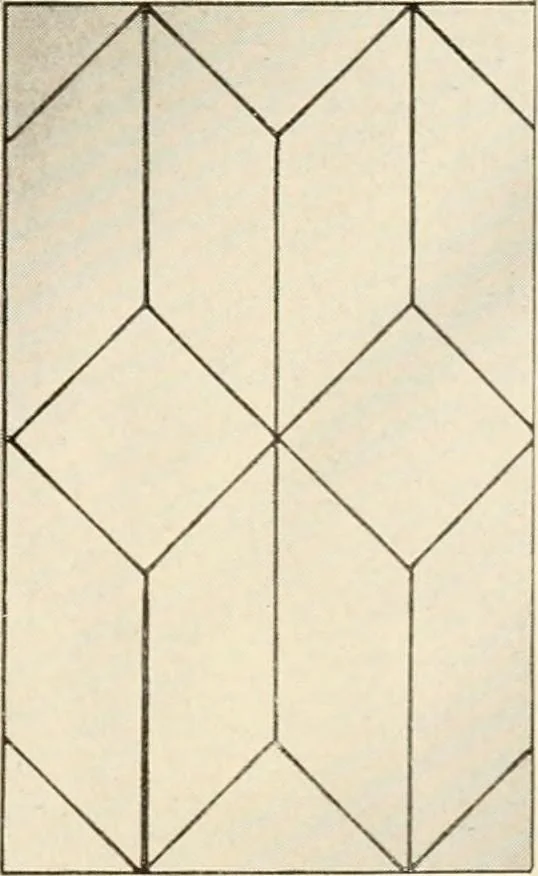 An illustration from International art glass catalogue : art and beveled glass in all its branches : church, memorial, society and domestic windows, Art Nouveau, prism, mitre beveled plate, leaded bevel, etc., 1914, leaf 14
