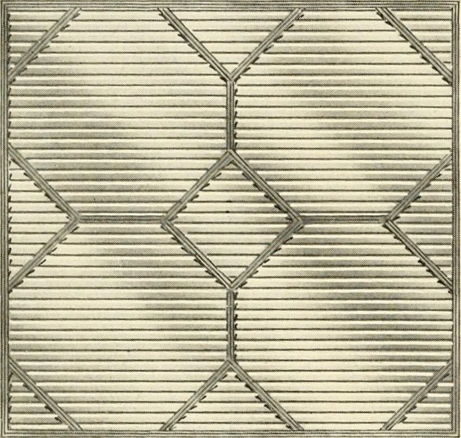 An illustration from International art glass catalogue : art and beveled glass in all its branches : church, memorial, society and domestic windows, Art Nouveau, prism, mitre beveled plate, leaded bevel, etc., 1914, leaf 15