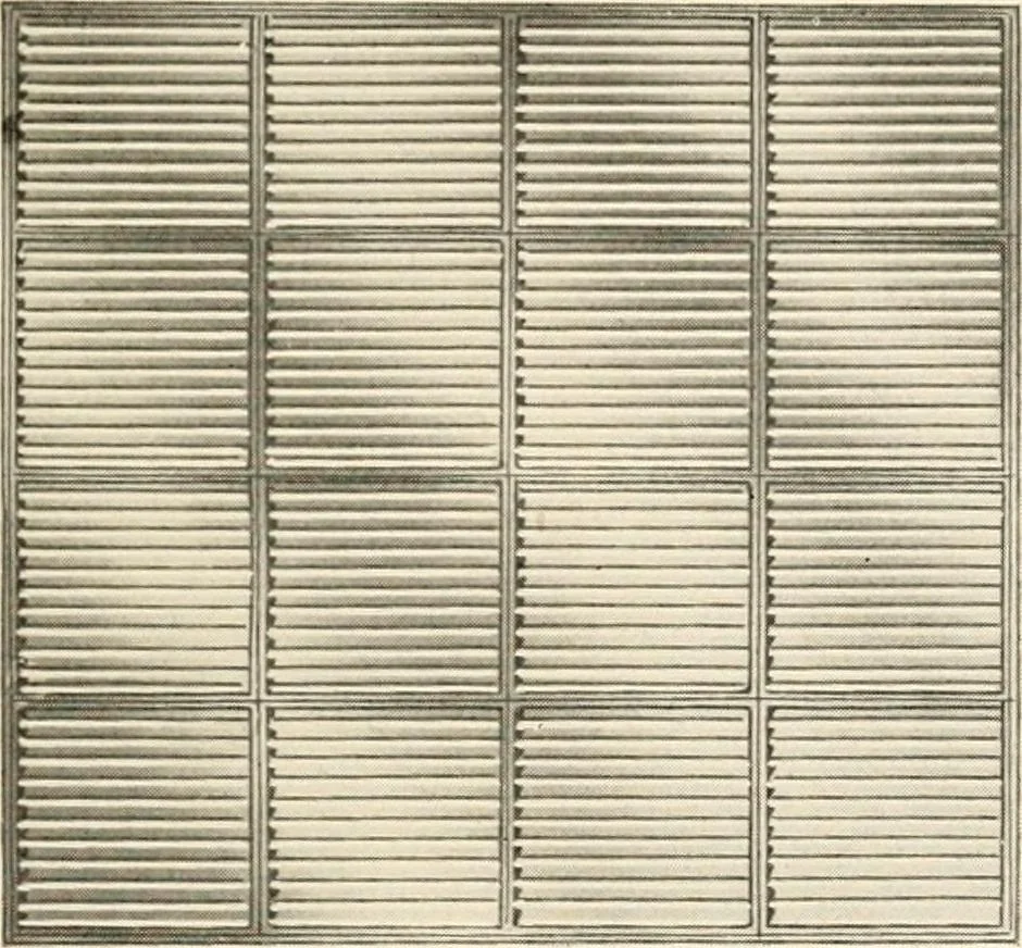 An illustration from International art glass catalogue : art and beveled glass in all its branches : church, memorial, society and domestic windows, Art Nouveau, prism, mitre beveled plate, leaded bevel, etc., 1914, leaf 16