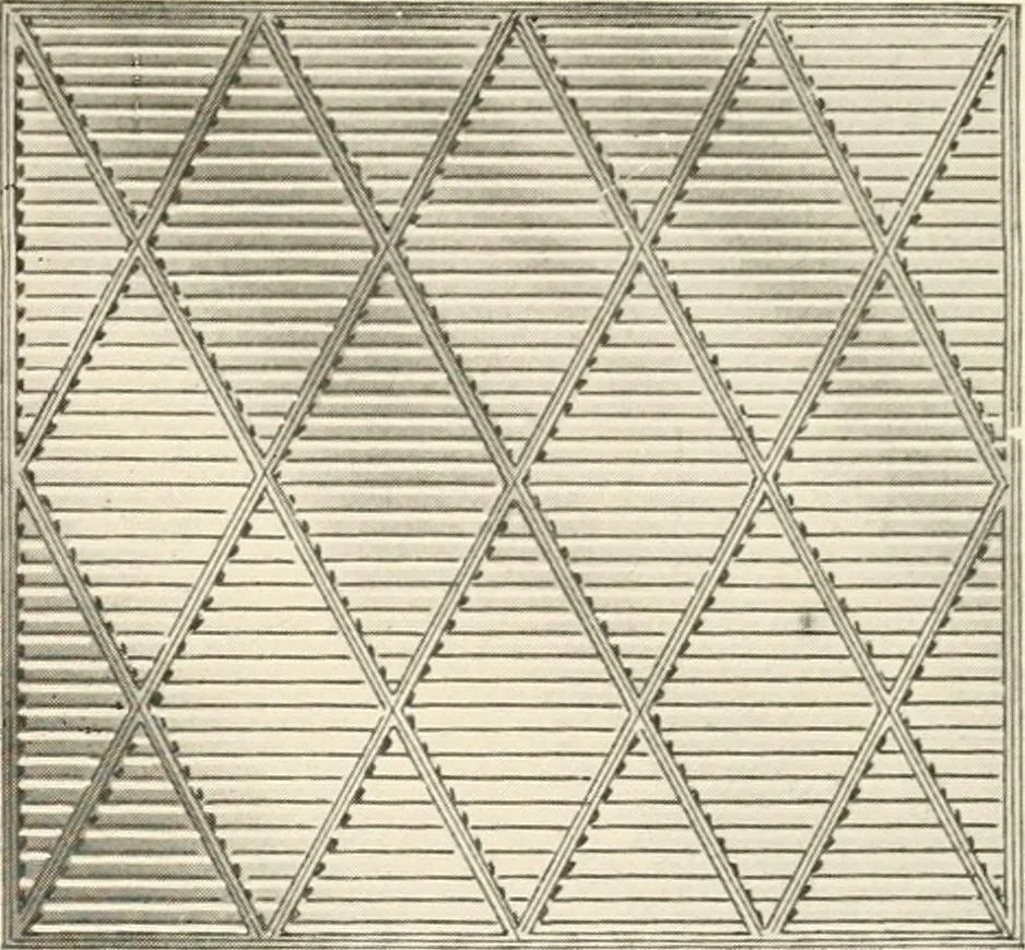 An illustration from International art glass catalogue : art and beveled glass in all its branches : church, memorial, society and domestic windows, Art Nouveau, prism, mitre beveled plate, leaded bevel, etc., 1914, leaf 16