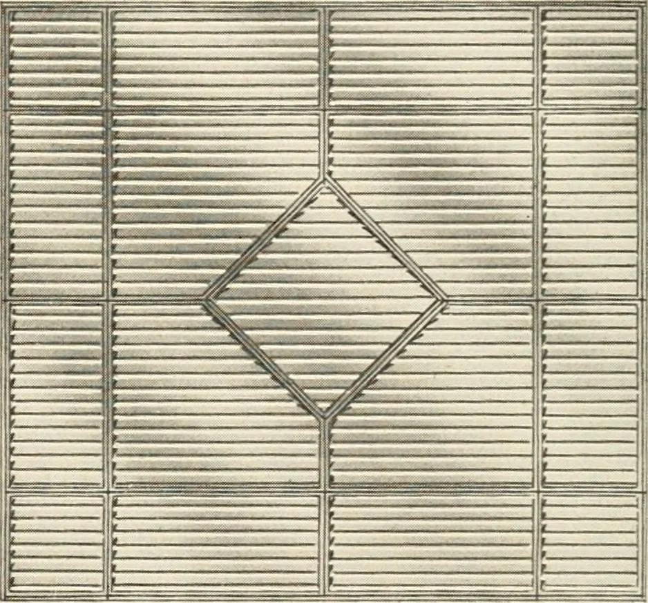 An illustration from International art glass catalogue : art and beveled glass in all its branches : church, memorial, society and domestic windows, Art Nouveau, prism, mitre beveled plate, leaded bevel, etc., 1914, leaf 16