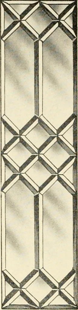 An illustration from International art glass catalogue : art and beveled glass in all its branches : church, memorial, society and domestic windows, Art Nouveau, prism, mitre beveled plate, leaded bevel, etc., 1914, leaf 21