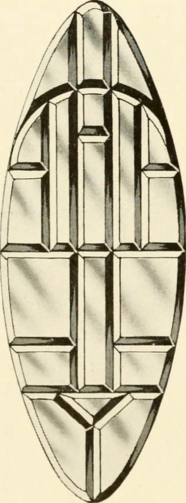 An illustration from International art glass catalogue : art and beveled glass in all its branches : church, memorial, society and domestic windows, Art Nouveau, prism, mitre beveled plate, leaded bevel, etc., 1914, leaf 27