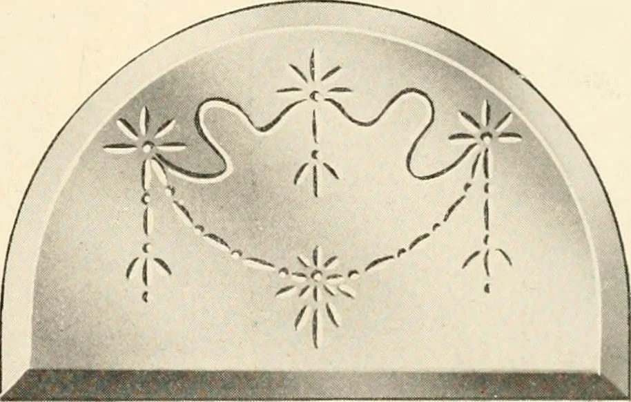 An illustration from International art glass catalogue : art and beveled glass in all its branches : church, memorial, society and domestic windows, Art Nouveau, prism, mitre beveled plate, leaded bevel, etc., 1914, leaf 34