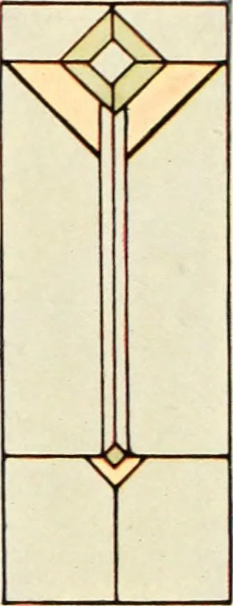 An illustration from International art glass catalogue : art and beveled glass in all its branches : church, memorial, society and domestic windows, Art Nouveau, prism, mitre beveled plate, leaded bevel, etc., 1914, leaf 36