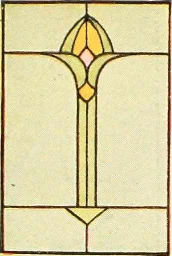 An illustration from International art glass catalogue : art and beveled glass in all its branches : church, memorial, society and domestic windows, Art Nouveau, prism, mitre beveled plate, leaded bevel, etc., 1914, leaf 37