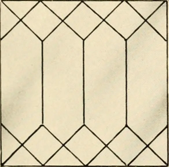 An illustration from International art glass catalogue : art and beveled glass in all its branches : church, memorial, society and domestic windows, Art Nouveau, prism, mitre beveled plate, leaded bevel, etc., 1914, leaf 4