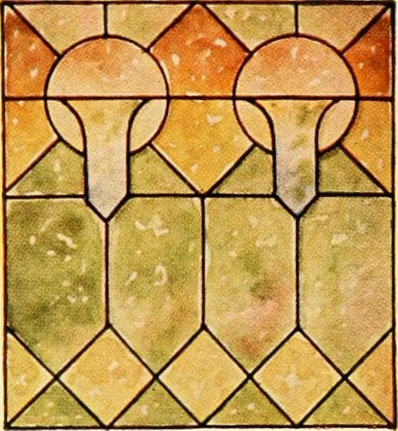 An illustration from International art glass catalogue : art and beveled glass in all its branches : church, memorial, society and domestic windows, Art Nouveau, prism, mitre beveled plate, leaded bevel, etc., 1914, leaf 41