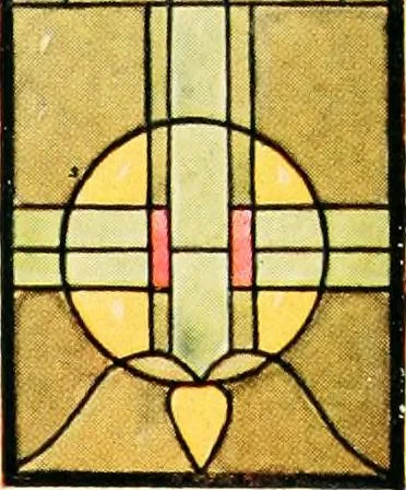 An illustration from International art glass catalogue : art and beveled glass in all its branches : church, memorial, society and domestic windows, Art Nouveau, prism, mitre beveled plate, leaded bevel, etc., 1914, leaf 53