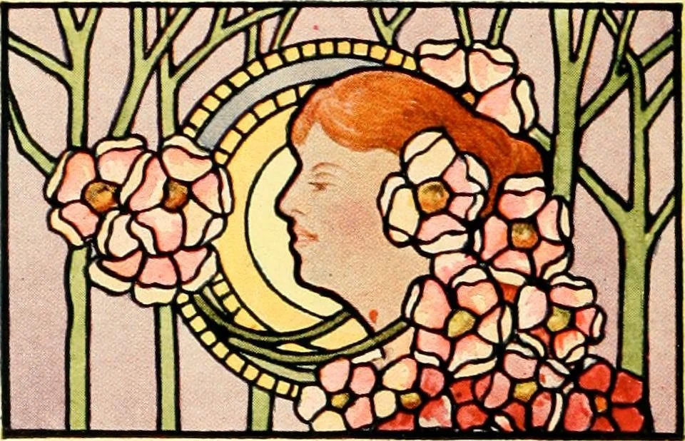 An illustration from International art glass catalogue : art and beveled glass in all its branches : church, memorial, society and domestic windows, Art Nouveau, prism, mitre beveled plate, leaded bevel, etc., 1914, leaf 59