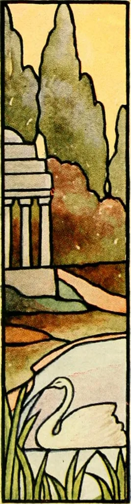 An illustration from International art glass catalogue : art and beveled glass in all its branches : church, memorial, society and domestic windows, Art Nouveau, prism, mitre beveled plate, leaded bevel, etc., 1914, leaf 59