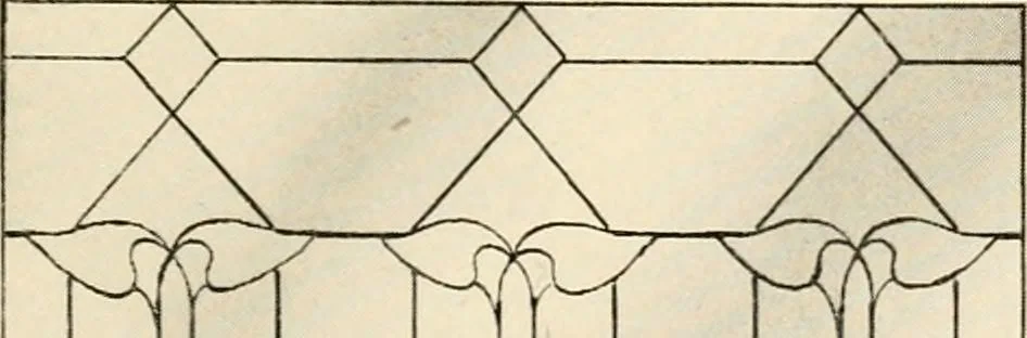 An illustration from International art glass catalogue : art and beveled glass in all its branches : church, memorial, society and domestic windows, Art Nouveau, prism, mitre beveled plate, leaded bevel, etc., 1914, leaf 8
