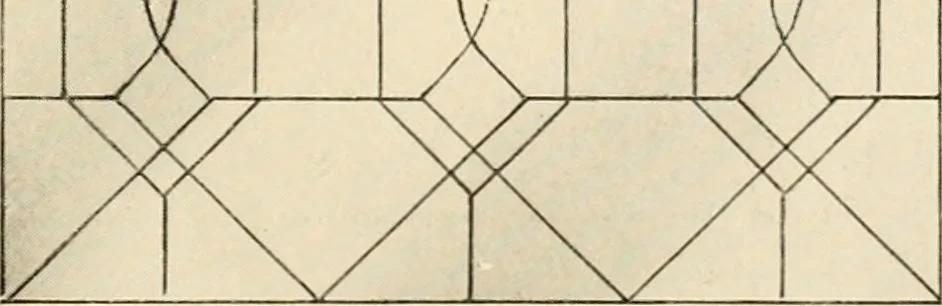 An illustration from International art glass catalogue : art and beveled glass in all its branches : church, memorial, society and domestic windows, Art Nouveau, prism, mitre beveled plate, leaded bevel, etc., 1914, leaf 8