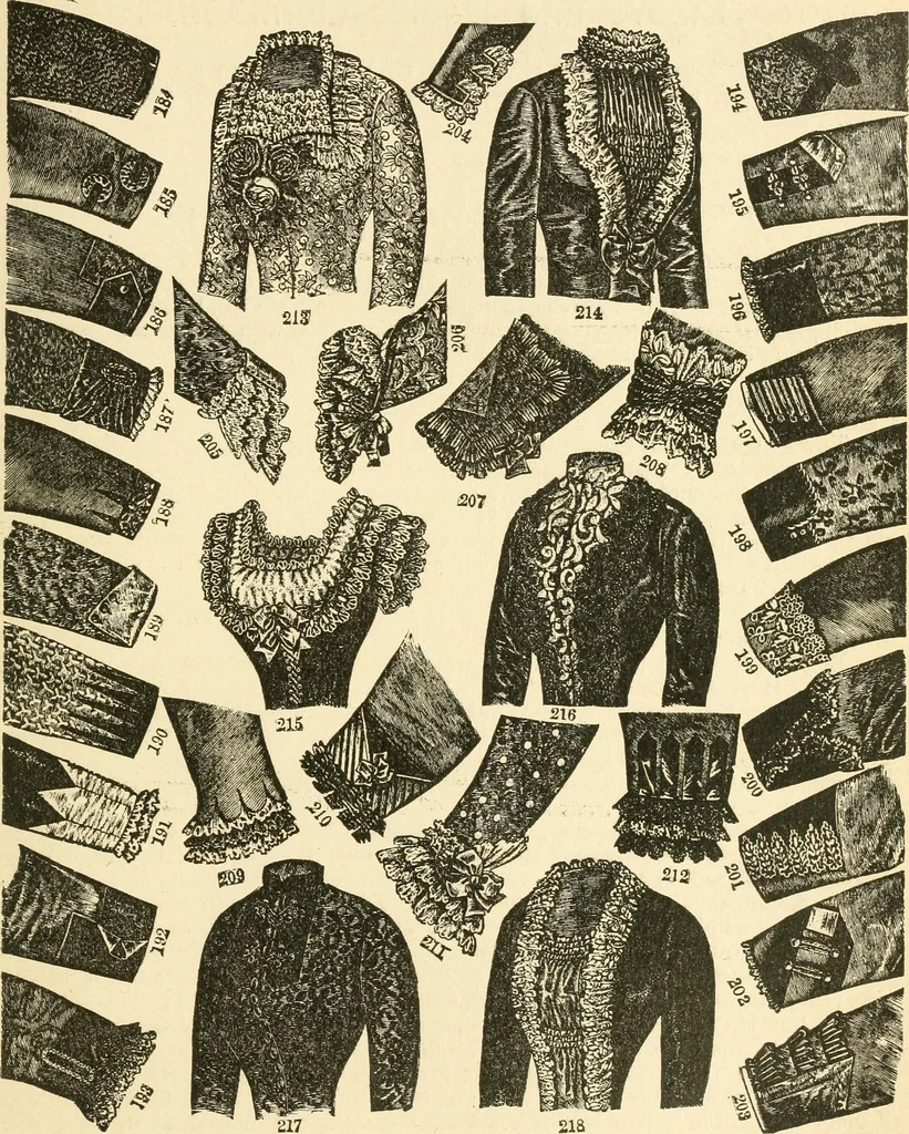 An illustration from The international encyclopedia of scientific tailor principles, for all kinds and styles of garment-making ... Also designing ... embroidery, crocheting, knitting, worsted work, fancy and artistic needle work .., 1885, leaf 160