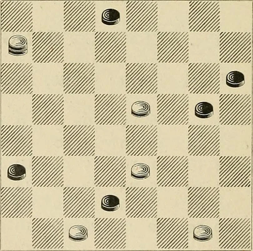 An illustration from International match. Complete record of the [checker] games played between players of Great Britain and the United States, Boston, March 14th to 25th, 1905, 1906, leaf 159