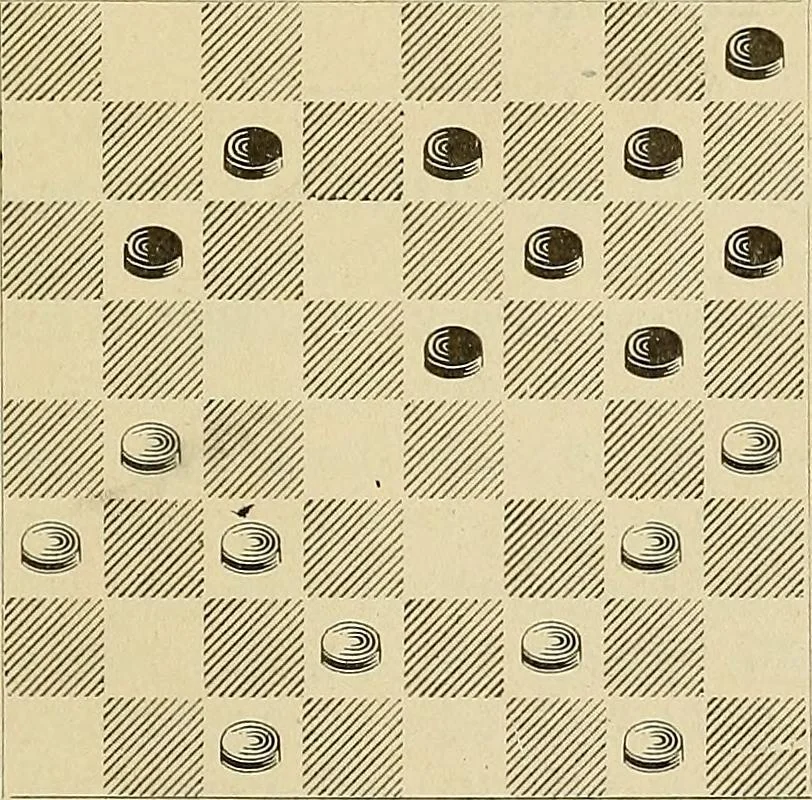 An illustration from International match. Complete record of the [checker] games played between players of Great Britain and the United States, Boston, March 14th to 25th, 1905, 1906, leaf 236