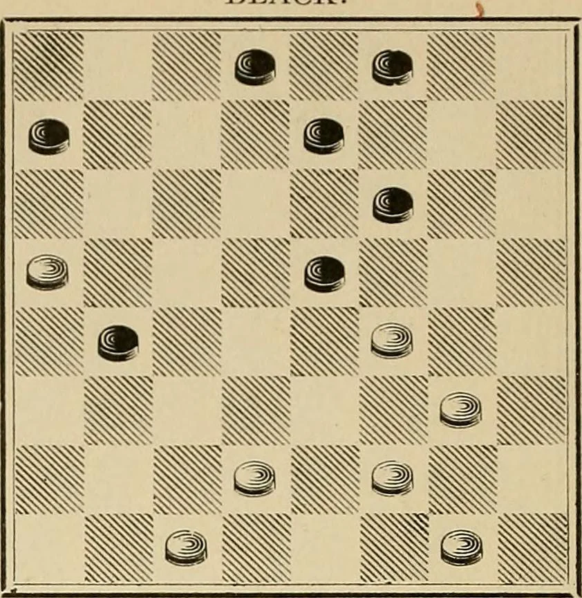 An illustration from International match. Complete record of the [checker] games played between players of Great Britain and the United States, Boston, March 14th to 25th, 1905, 1906, leaf 47