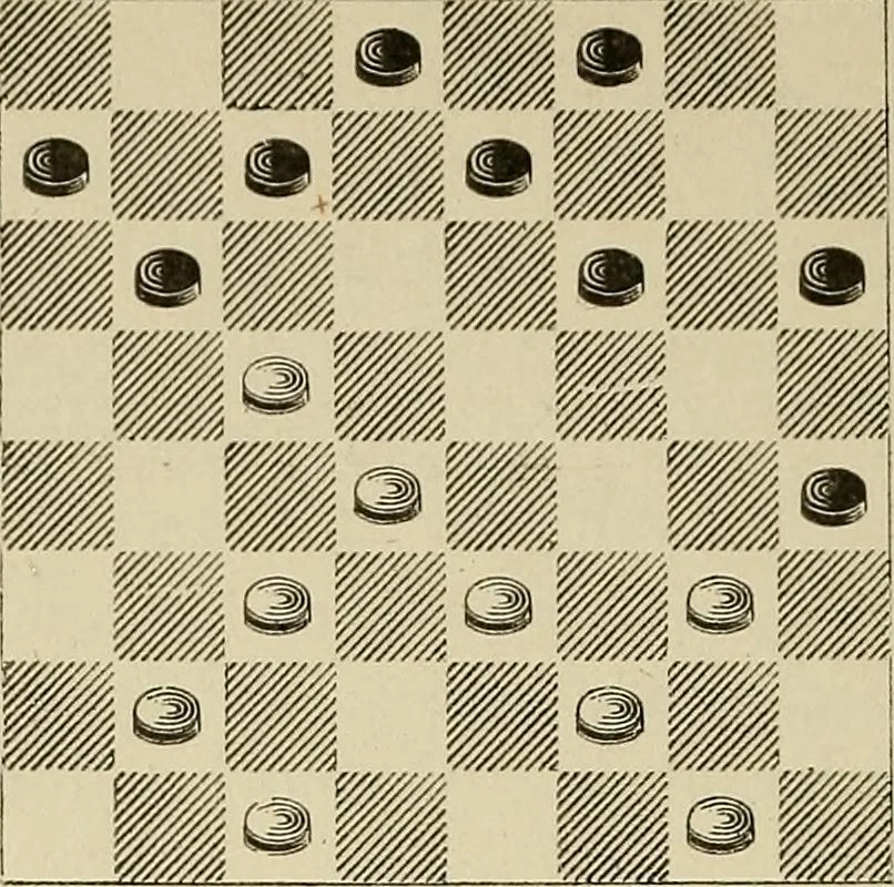 An illustration from International match. Complete record of the [checker] games played between players of Great Britain and the United States, Boston, March 14th to 25th, 1905, 1906, leaf 87