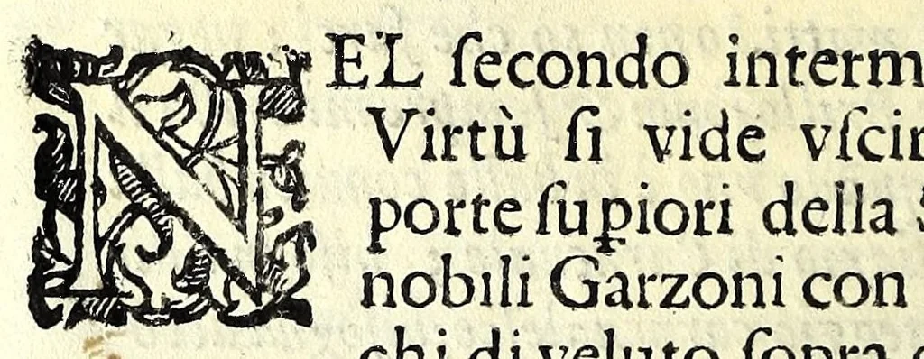 An illustration from Intertenimento illustre del senso, & della ragione : in forma di dialogo con gli suoi intermedij apparenti, 1604, leaf 46