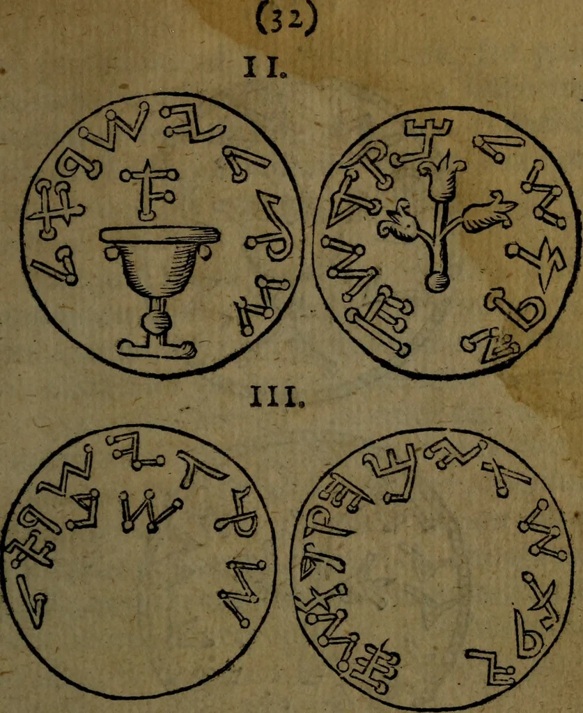 An illustration from Introductio ad lectionem linguarum orientalium : Hebraicae, Chaldaicae, Samaritanae, Syriacae, Arabicae, Persicae, Aethiopicae, Armenae, Coptae : consilium de earum studio foeliciter instituendo, & de libris quos in hunc finem sibi comparare debent studiosi : in usum tyronum qui linguas istas addiscere desiderant, praecipue eorum qui sumptus ad Biblia polyglotta (jam sub prelo) imprimenda contulerunt : praemittitur praefatio, in qua de hisce linguis, & de textuum, & versionum, quae in dictis Bibliis habentur, antiquitate, authoritate & usu, breviter disseritur, quid[que] in hac editione prae reliquis expectandum sit, 1655, leaf 141
