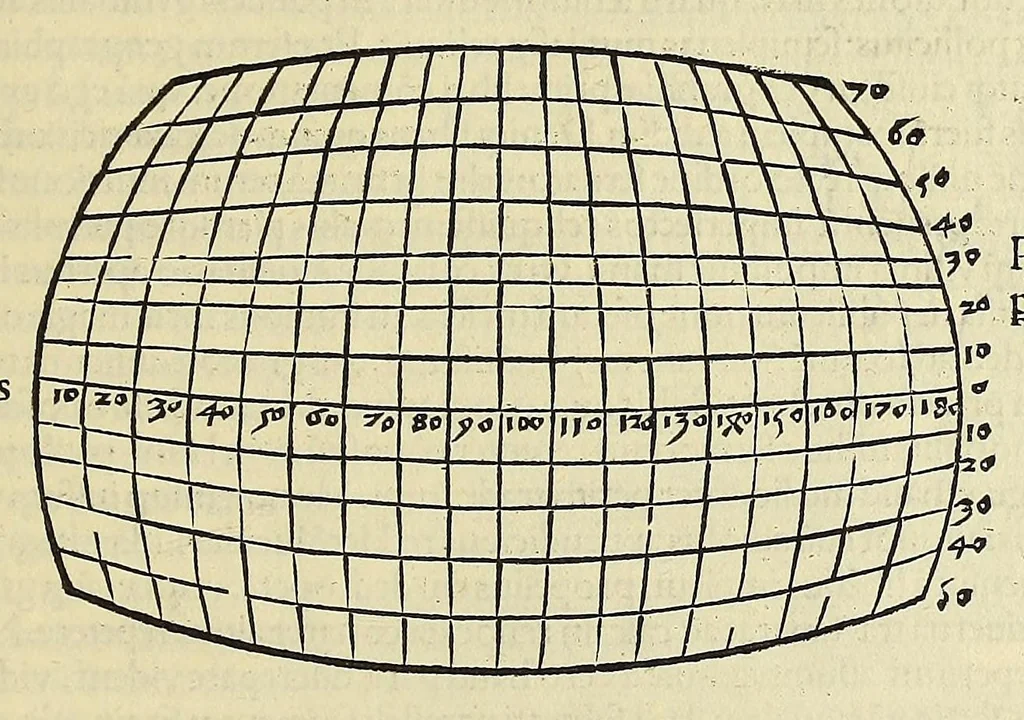 An illustration from Introductio geographica Petri Apiani in doctissimas Verneri annotationes, co[n]tinens plenum intellectum [et] iudicium omnis operationis, quæ per sinus [et] chordas in géographia confici potest, adiuncto radio astronomico cum quadrante nouo meteoroscopii loco longe vitilissimo. : Huic accedit translatio noua primi libri Géographiæ Cl. Ptolemæi ., 1533, leaf 141