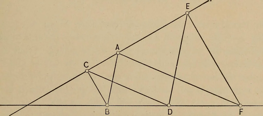 An illustration from An introduction to projective geometry and its applications; an analytic and synthetic treatment, 1905, leaf 148