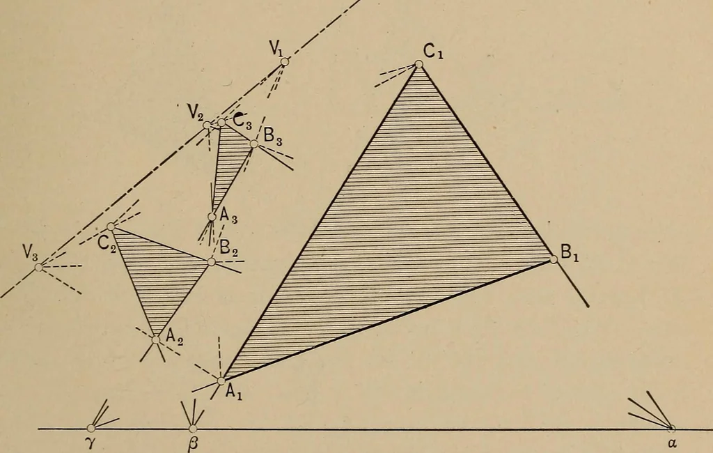 An illustration from An introduction to projective geometry and its applications; an analytic and synthetic treatment, 1905, leaf 94