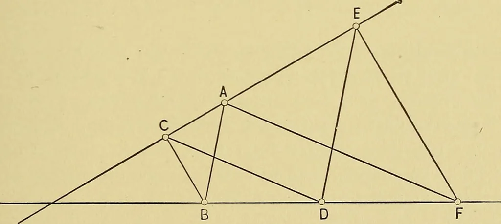 An illustration from An introduction to projective geometry and its applications; an analytic and synthetic treatment, 1905, leaf 148