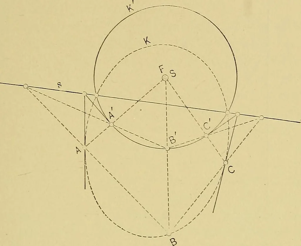 An illustration from An introduction to projective geometry and its applications; an analytic and synthetic treatment, 1905, leaf 170
