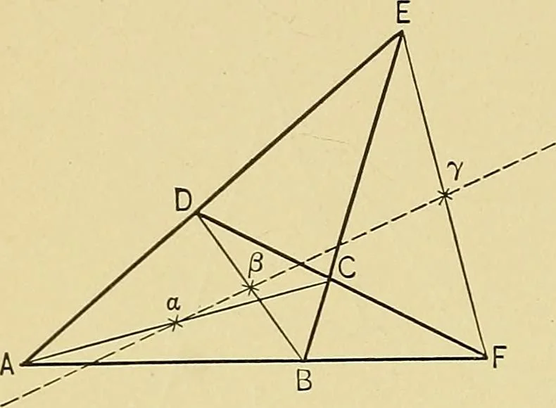 An illustration from An introduction to projective geometry and its applications; an analytic and synthetic treatment, 1905, leaf 235