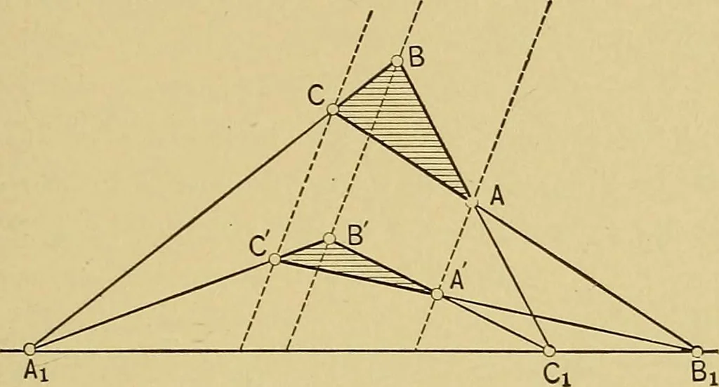 An illustration from An introduction to projective geometry and its applications; an analytic and synthetic treatment, 1905, leaf 68