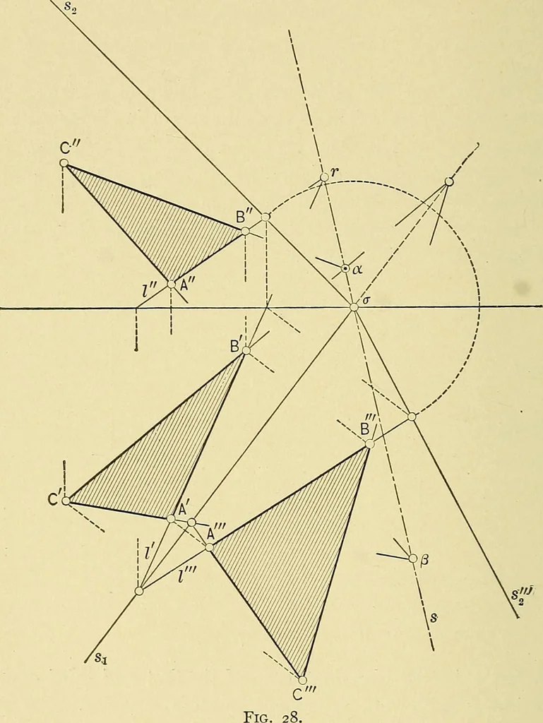 An illustration from An introduction to projective geometry and its applications; an analytic and synthetic treatment, 1905, leaf 91