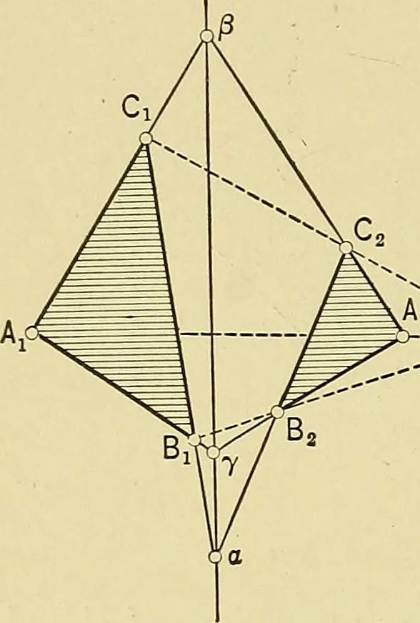 An illustration from An introduction to projective geometry and its applications; an analytic and synthetic treatment, 1905, leaf 93