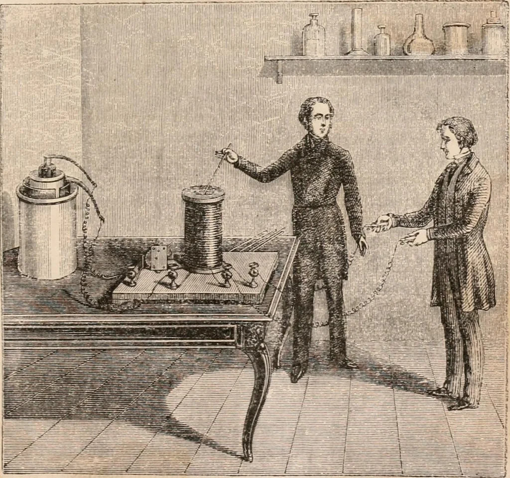 An illustration from Introductory course of natural philosophy for the use of schools and academies. Ed. from Ganot's popular physics. By William G. Peck, 1869, leaf 474